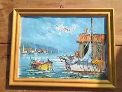 Buy Oil Painting Canvas Original Boats Marina Water Seaside Signed Artwork  • 33.07£
