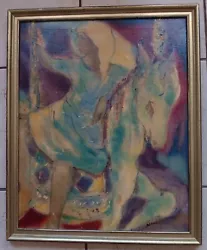 Buy VINTAGE MCM Oil On Canvas Painting Art Girl On Carousel Horse Abstract Signed • 365.26£