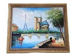 Buy Framed Notre Dame Eiffel Tower Original Oil Painting - Paris By Caroline Burnett • 50£