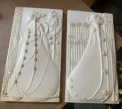 Buy Pair Of Art Nouveau Off White Wall Plaques - Signed Tupton - 24.5x13.5cm Each • 20£
