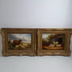 Buy Oil Paintings 19th Century X2 Framed Signed Sheep Ram Chickens Antique -WRDC • 7.99£