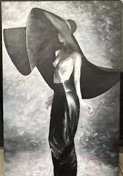 Buy ORIGINAL Acrylic On Canvas Semi Nude Painting 35.8”x24.2” Black&White “Scarlett” • 1,000£