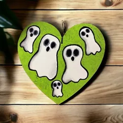 Buy Ghosts Original Painting Green Wood Heart Gothic Spooky Halloween Home Decor Art • 37.21£