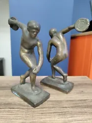 Buy Vintage Bronze Olympic Discus Thrower Male Sculpture Figurine Ornament PAIR VGC! • 100£