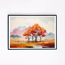 Buy Landscape Tree Mountain Abstract Painting Illustration 7x5 Wall Decor Art Print  • 3.95£