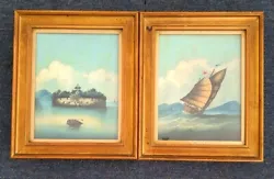 Buy Pair Antique Gilt Framed Oriental Oils On Canvas China Hong Kong Fort Junk Boat • 199.99£