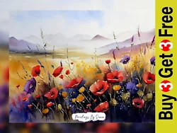 Buy Vibrant Meadow Blossoms Watercolor Painting Print 5 X7  On Matte Paper • 4.99£