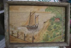 Buy Painting Warship Harbor Cannon Soldiers Landscape Oil On Hard Fiber Sign. CU • 72.80£