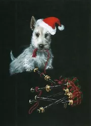 Buy PRINT OF PAINTING SCOTTISH TERRIER RYTA XMAS SANTA GIFT FOLK ART DOG Portrait 🎄 • 7.43£