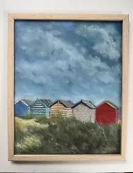 Buy Original Pastel Painting Artwork Board, Beach Huts, Hamworthy Beach, Poole. 8x10 • 30£