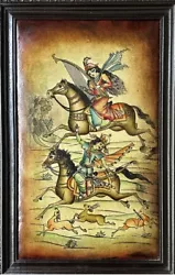 Buy Painting Of Indian Style Horse Riders -  Deer Hunting - On PVC Vintage • 9.99£