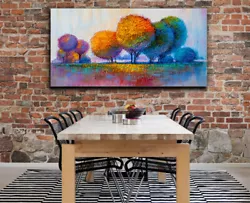 Buy Trees Nature Bright Abstract Scenic Cool Wall Art Painting Print Canvas Rainbow • 22.99£