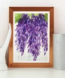 Buy Wisteria Flowers | Original Hand Painted Watercolour Painting | Floral | Signed • 16£