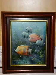 Buy Small Vintage Oil Painting On Canvas Tropical Fish Signed C. Benolt 34x28.5 Cm • 49.99£
