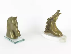 Buy Two Old Bronze Statues Horse Head Equestrian Riding Paperweight VN7 • 70.98£