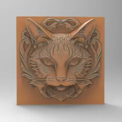 Buy 3D Printable Cat Haed Flat Back STL File For CNC Router 3D Printer Laser Model • 2.32£