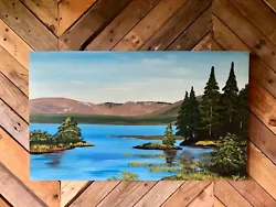 Buy Vintage-Bob Ross Inspired Landscape Acrylic Painting On Wooden Board ☆☆ • 22.99£