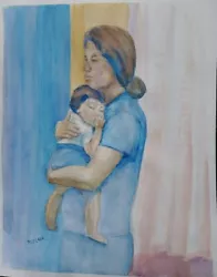 Buy Loves Embrace Original Watercolor Painting~ RAMfish Artist Mother And Child Baby • 262.35£