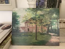 Buy Antique Vintage French Oil Painting Pink House Landscape Garden Original • 95£