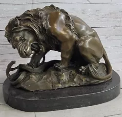 Buy Lion Vs. Snake GORGEOUS REAL BRONZE Statue Sculpture Marble Base By Barye Sale • 193.12£