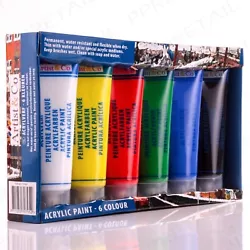 Buy ACRYLIC PAINT SET 6Pc Assorted Colours Large Tubes 75ml Painting Artists Crafts • 9.95£