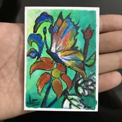 Buy ACEO Original Contemporary Art Card Acrylic ATC  Butterfly Friend And Flowers  • 8.19£