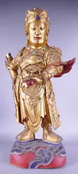 Buy Old Chinese Antique Jeweled Gold Gilt Carved Wood Statue Figurine Sculpture BIG • 7.87£