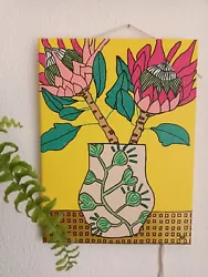 Buy Original Acrylic Painting By ANNA HATCHER 9 X 12  Art Deco And Protea  Flowers  • 125£
