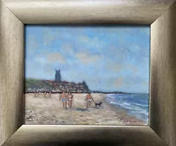 Buy Cromer Beach , Oil Painting, Figures, Clouds, Silver Frame, Sea, David Baxter. • 49£