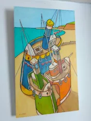 Buy CJ Swann Comic Boats Beach Scene Painting On Board Local Artist • 75£
