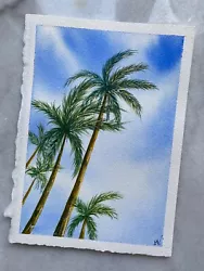 Buy The Palm Trees | Original Hand Painted | Watercolour Painting | Landscape | A5 • 45£