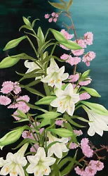 Buy D Fuller - Contemporary Oil, Lilies And Cherry Blossom • 64£
