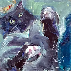 Buy CATS IN SPACE Original Mini Oil Painting By Puci 2x2  - Urmah Feline Lion Tiger • 12.39£
