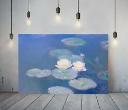 Buy Monet Waterlilies -framed Canvas Painting Wall Art Picture Paper Print- Blue • 14.99£