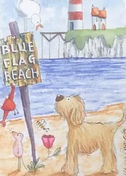 Buy ACEO Original Watercolour Painting Seascape, Beach, Dog, Mouse, Crab, Bee • 4.99£