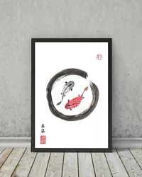 Buy JAPANESE Style KOI CARP Print - Decor Wall Art Kanji Gift Fish Painting Sumi-e • 3.99£