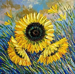 Buy Sunflower Oil Painting Dough Original Art Floral Oil Flowers Wall Art 8x8  • 71.04£