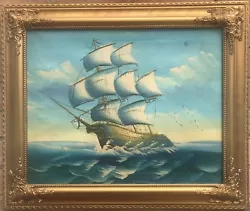 Buy Old Vintage Original Oil Painting Ship At Sea Lovely Wood Frame 63cm On Canvas • 69.90£