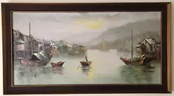 Buy Hong Kong Harbour Fishing Boats Vintage Oriental Original Framed Oil Painting • 499£