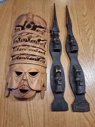 Buy African? Art Wood Sculpture Carving Mask Spears? Hand Carved Hardwood  • 45£