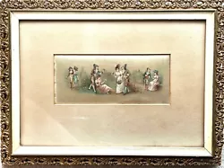 Buy Vintage Gilt Ornate Framed Handpainted On Silk Of Promenading Victorian Couples • 34.99£