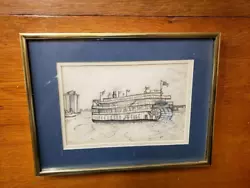 Buy Vtg. Pencil Sketch Of Steamboat/Paddlewheel Boat On The Mississippi River, NOLA • 19.84£