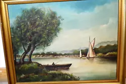 Buy X Antique PAINTING Oil Painting  63x50cm Lake Scene  Circa 1910 Original Antique • 46.99£