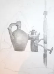 Buy Still Life With Pitcher And Fishing Reel Pencil Drawing • 52.59£