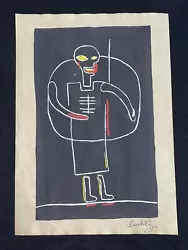 Buy Jean Michel Basquiat (Handmade) Drawing - Painting On Old Paper Signed & Stamped • 114.14£