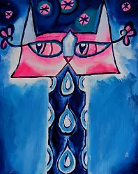Buy Abstract Cat Painting Original Collectible Stars Signed Art By Samantha McLean • 95.09£