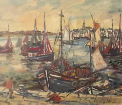 Buy George Hann (1900 - 1979) - Original Oil Painting - Harbour Scene With Boats. • 475£