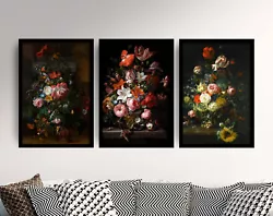 Buy Rachel Ruysch Set Of Three Beautiful Flower Vase Paintings Art Print Poster • 199£