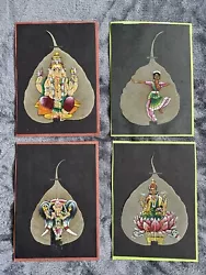Buy Peepal Leaf Painting X 4. Hand Painted Indian Art Work Excellent Condition. • 20£