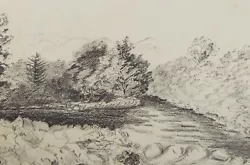 Buy Original Pencil Sketch,'River Landscape',c1890, Unknown Artist • 33£
